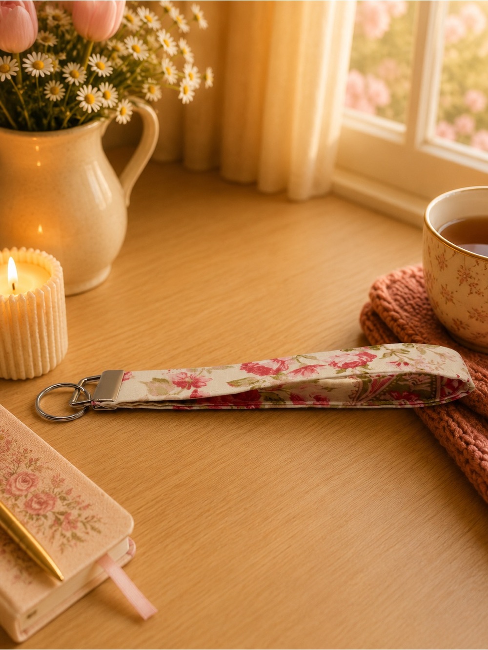 Romantic Floral and Paisley Print Wristlet Keychain